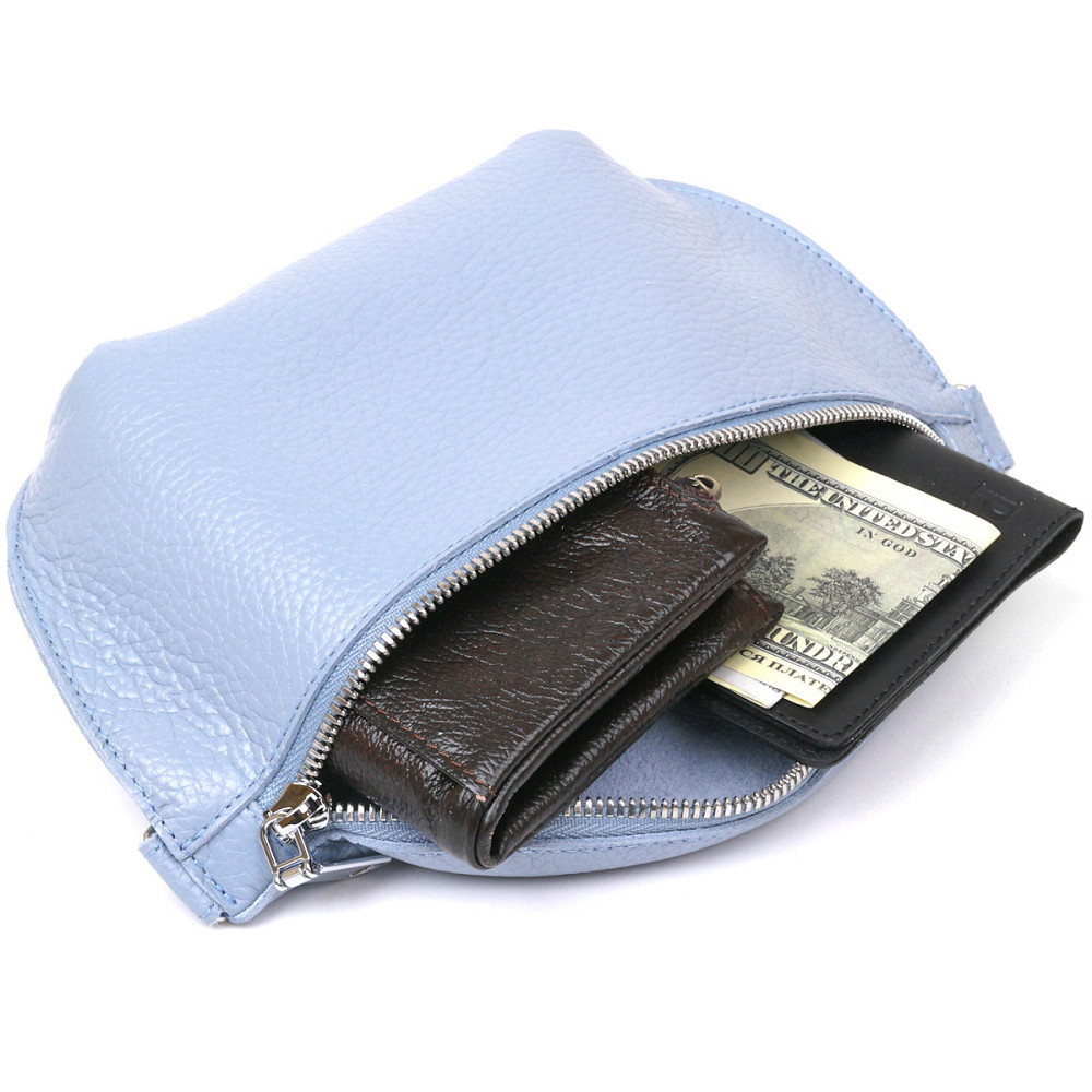 Зручна шкіряна жіноча бананка Shvigel 16374 Блакитний Київ - фото 5