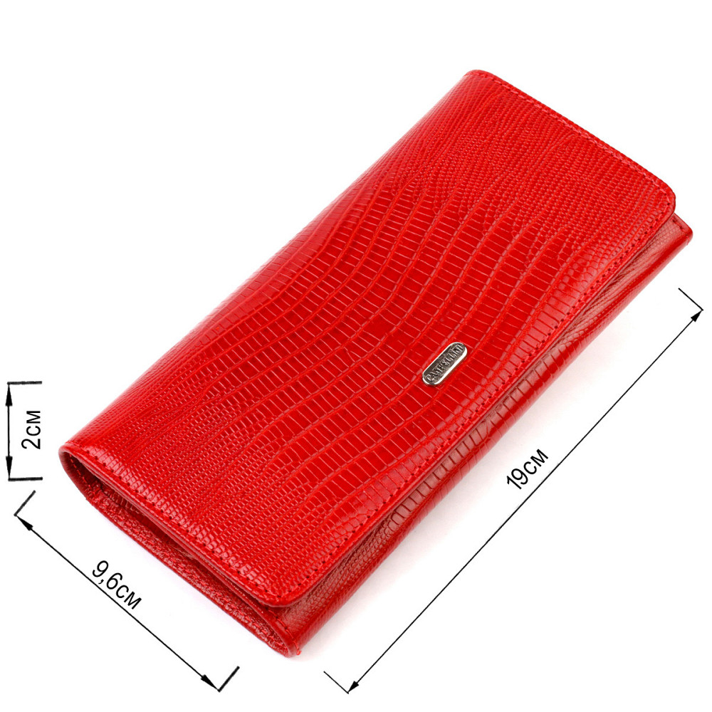 Вместительный женский кошелек из фактурной натуральной кожи с тиснением CANPELLINI 21709 Красный Киев - изображение 8