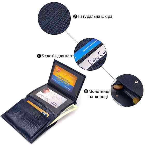 Чоловічий гаманець з натуральної шкіри вертикального формату з тисненням CANPELLINI 21752 Синій Київ