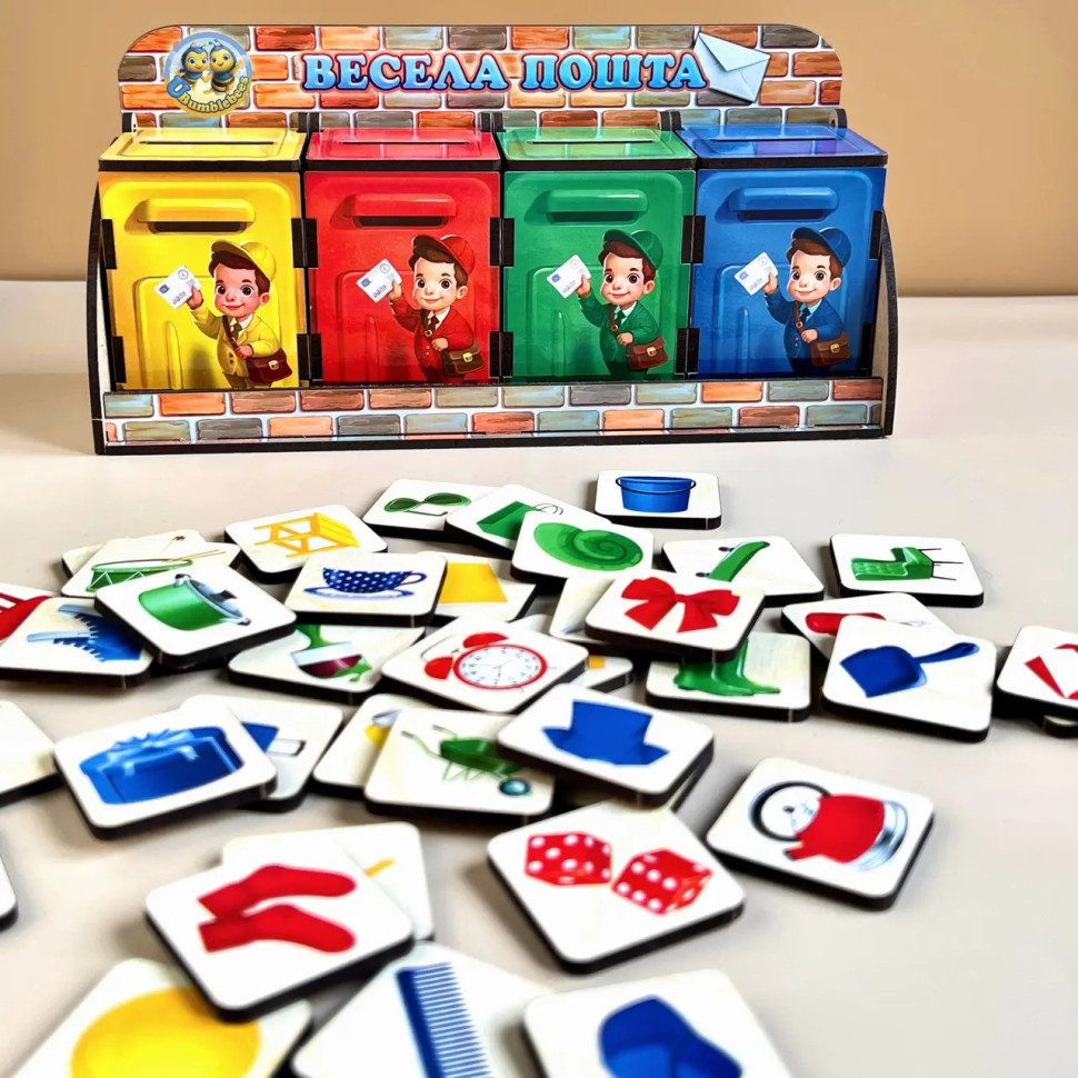 Дерев'яна настільна гра "Веселий листоноша" Ubumblebees (ПСД081) PSD081 сортер-комодик Вінниця - фото 2