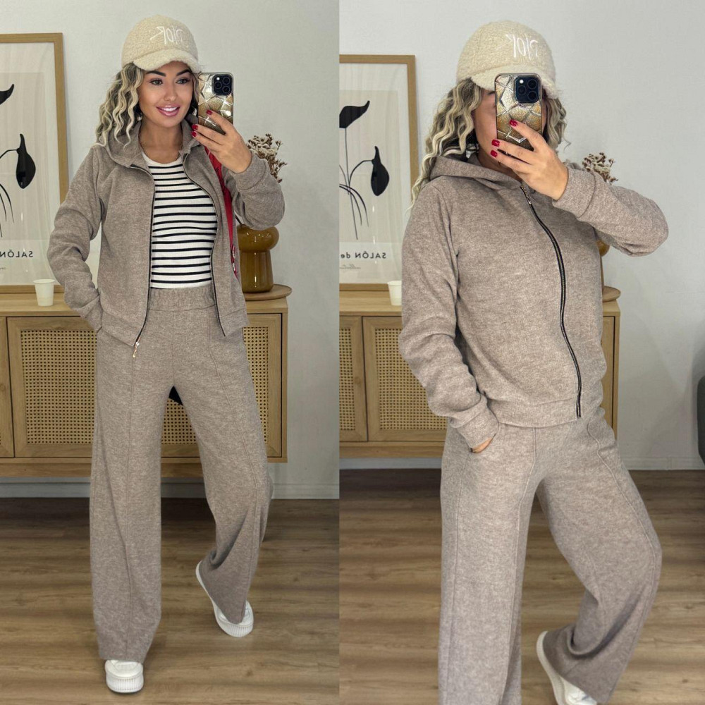 Женский теплый прогулочный костюм двойка: кофта и штаны вязка на трикотажной основе Капучино, 52/54 Одесса - изображение 1