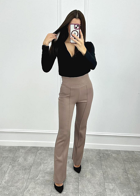 Довгі брюки з високою талією "Salvia" оптом | Батал| Розпродаж моделі 50, Мокко Київ - фото 3