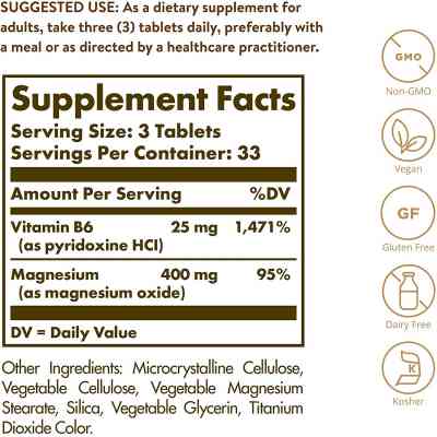 Мінерали Solgar Магній з вітаміном B6, Magnesium with Vitamin B6, 100 таблет (SOL01720) Вінниця