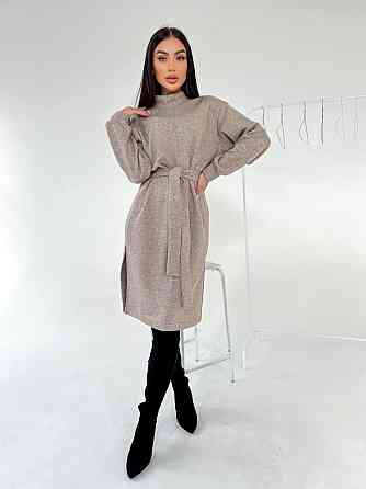 Жіноче стильне тепле плаття з розрізами турецька двостороння ангора люкс Беж, 42/46 Одеса