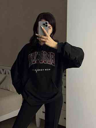 Жіноча повсякденна оверсайз худі з накатом турецька двонитка Чорний Одеса