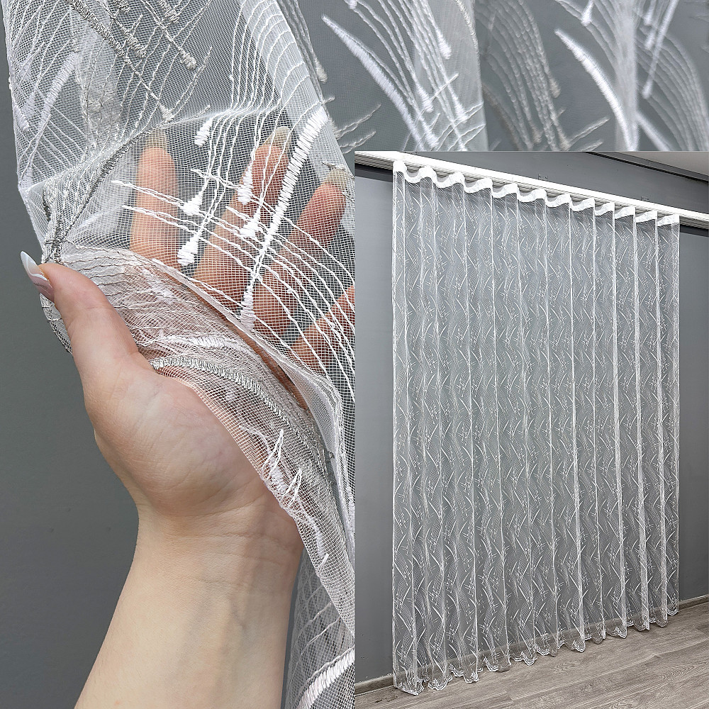 Тюль VR-Textil 1583т Фатин з вишивкою та люрексом Білий з сріблястим 200х240 см (42-0893) Київ - фото 1