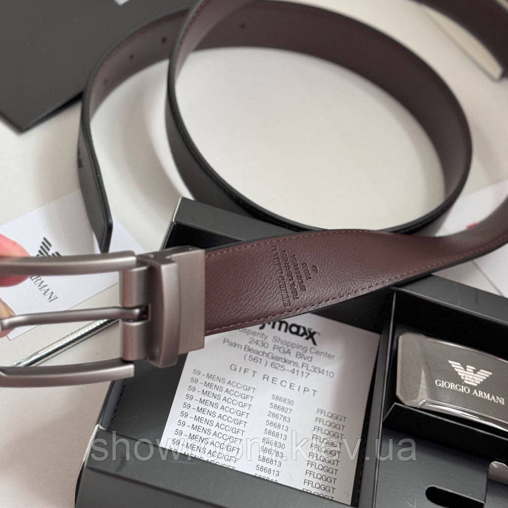Мужской кожаный ремень с двумя пряжками, подарочная упаковка GA (314) Киев - изображение 4