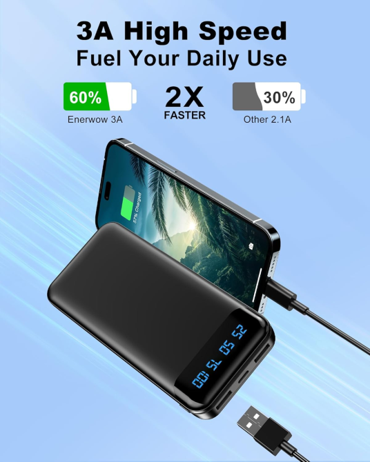 Портативний зарядний пристрій Power Bank, 2 шт., 16000 мАг, швидка зарядка 3A, найтонший акумуляторний блок, зарядний пристрій Київ - фото 2