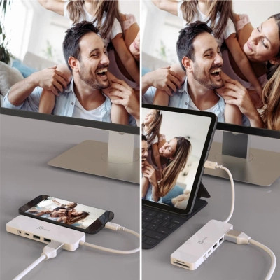 Концентратор J5create USB-C 6-in-1 2xUSB 3.1 + USB-C PD + HDMI + SD/TF + 3.5mm white (JCD373-N) Винница - изображение 7