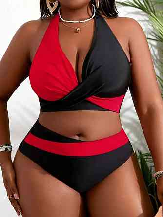 Раздельный купальник больших размеров женский черно-красный 1XL Киев