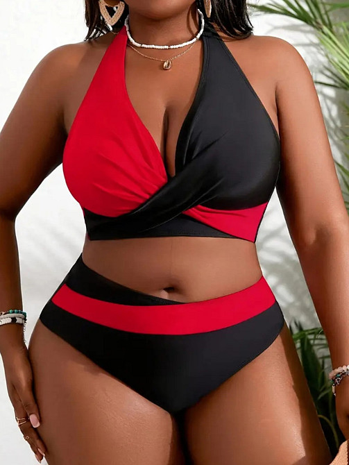 Раздельный купальник больших размеров женский черно-красный 1XL Киев - изображение 4