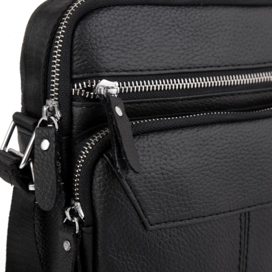 Мужская черная сумка-барсетка из натуральной кожи Tiding Bag M2237A Каменское