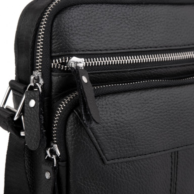 Мужская черная сумка-барсетка 18x22x8, мессендежр из натуральной кожи Tiding Bag M2237A черный Каменское - изображение 4