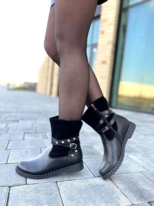 Черевики жіночі M.KRAFT чорні шкіра+замша натуральна высота 16 см обхват 13 см (2515/1) Коломия - фото 7