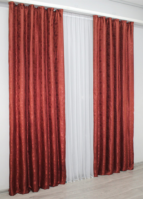 Комплект готовых штор VR-Textil Жаккард Мрамор Al1 № 1303ш Красный 100х270 см 2 шт (31-685) Киев - изображение 4