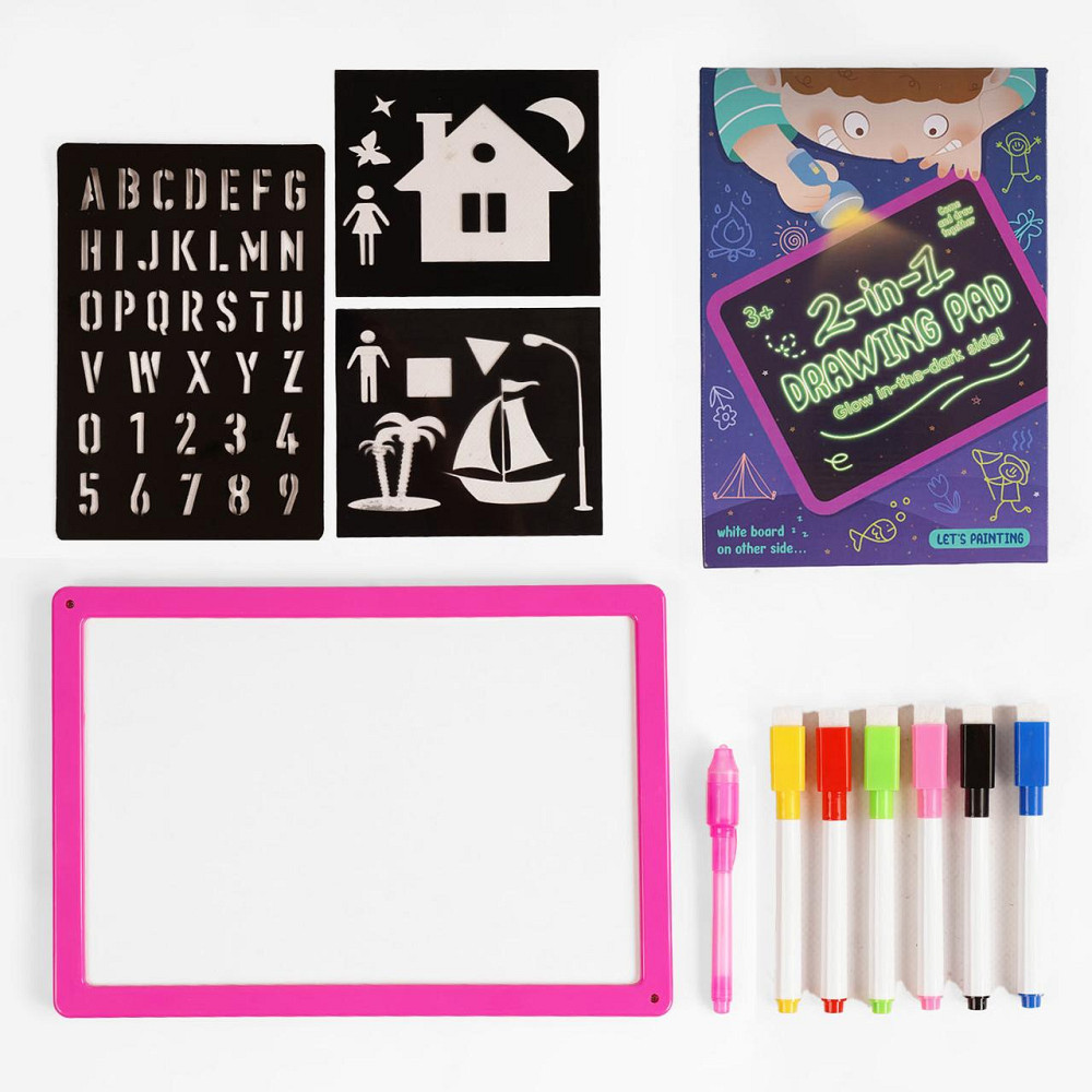 Дошка для малювання малюй світлом 2в1 трафарети маркери пиши-стирай Рожева (WQ 700) Чернигов - изображение 1