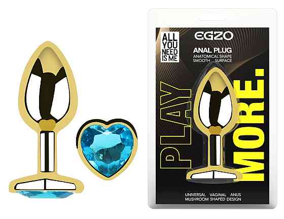 Анальна пробка з кристалом EGZO - Gold Heart Plug Aqua size M Sex Aura Київ