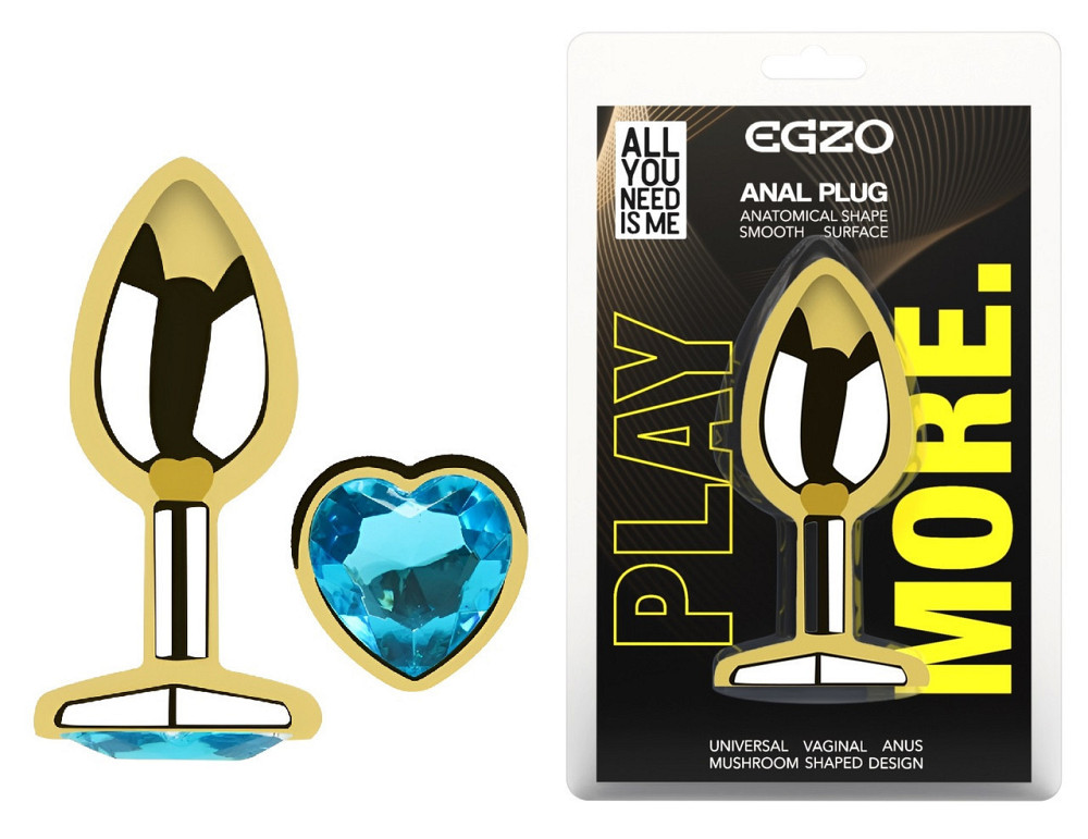 Анальная пробка с кристаллом EGZO - Gold Heart Plug Aqua size M Sex Aura Киев - изображение 1