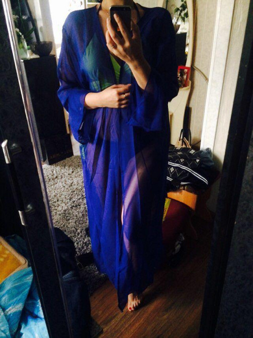 Пляжний халат великого розміру без пояса універсальний синій Київ - фото 3