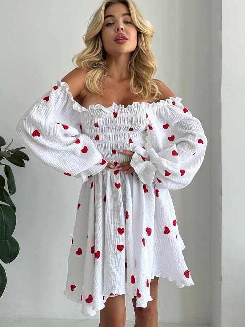 Жіноча ніжна романтична міні сукня з сердечками муслін 100% бавовна Одеса - фото 4