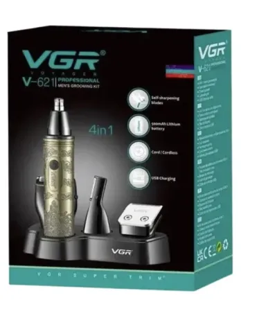 Мультитример 4в1 VGR V-621 Gold: для носа, вух, бороди та брів, акумулятор 90 хв, USB, R-леза, метал, золотий Одеса