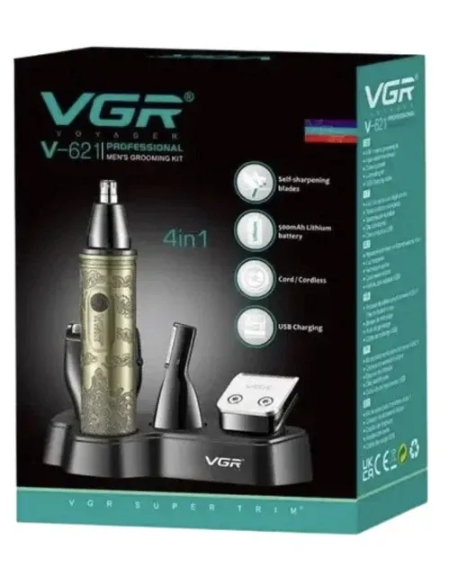 Мультитример 4в1 VGR V-621 Gold: для носа, вух, бороди та брів, акумулятор 90 хв, USB, R-леза, метал, золотий Одеса - фото 4