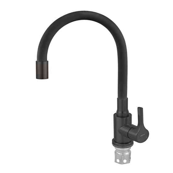 Змішувач для кухні Zerix Rex-011 Black Refl.Black з нержавіючої сталі (Колір чорний+силіконовий вилив чорний) (ZX6132)   ( 27262 ) Харьков