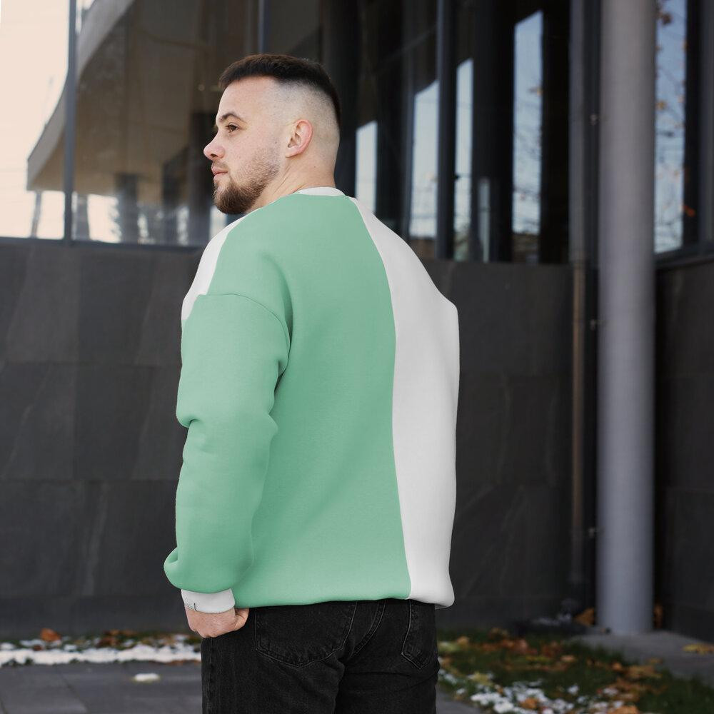 Зимний свитшот оверсайз для мужчин. Молочно-ментоловая кофта Pobedov The One Киев - изображение 7