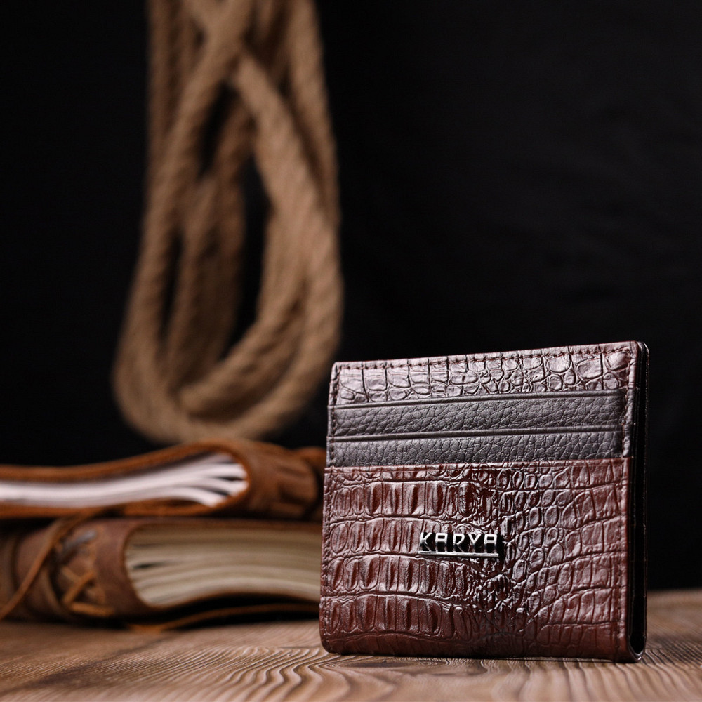 Красивая визитница из натуральной фактурной кожи Коричневый (KARYA) Киев - изображение 3