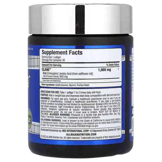 Кон'югована лінолева кислота AllMax CLA95™, 30 Softgels Луцьк