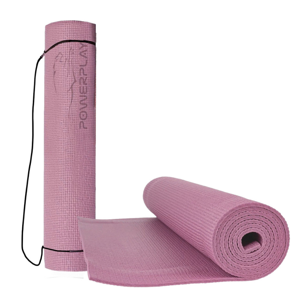 Килимок для йоги фітнесу гімнастіки каремат PowerPlay 4010 PVC Yoga Mat Рожевий 173см на 61см Київ - фото 1