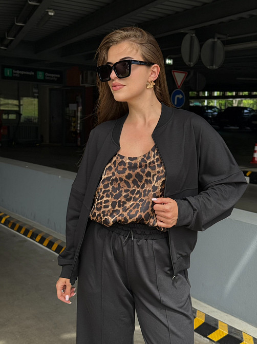 Жіночий костюм оверсайз з широкими штанами з двонитки Чорний 50/52 Харків - фото 13