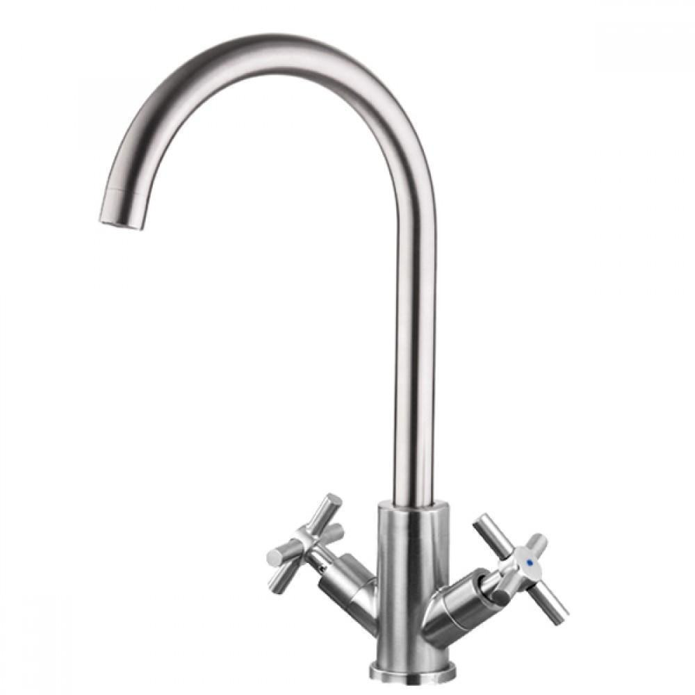 Змішувач для кухні MIXXUS DVE-011, ручки крест, з нерж. сталі Харків - фото 1