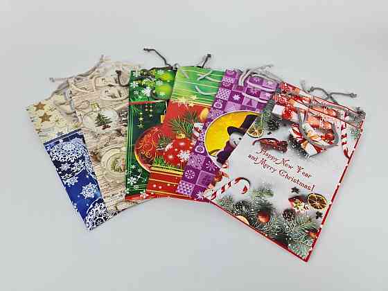 Новогодние пакеты для подарков, средний 17x26x8-027 ассорти (12 шт) Харьков