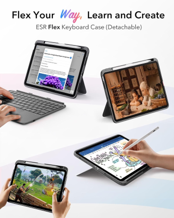 Чохол-клавіатура ESR Flex для iPad Air 11" (M4/M2/M1): магнітна знімна конструкція, великий трекпад, Bluetooth, темно-сірий Київ