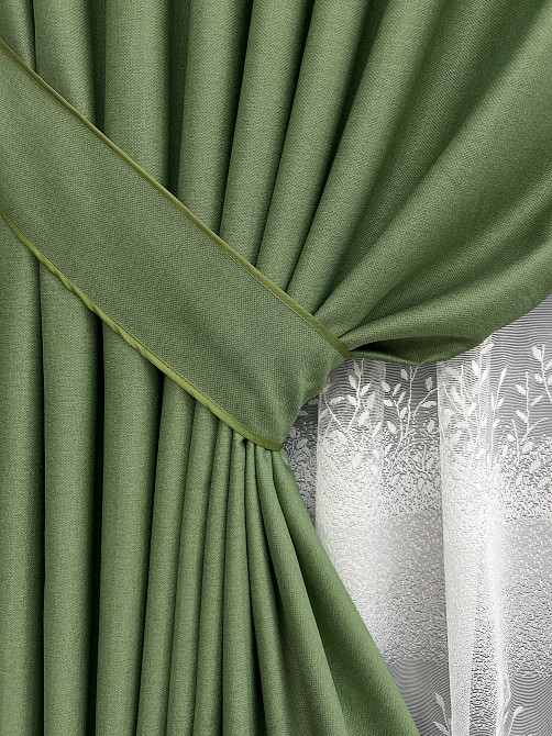 Комплект штор VR-Textil Шенил 200х270 2шт и Тюль 600х270 1684ш-1680т Зеленый с белым 71-199/7 Киев - изображение 4