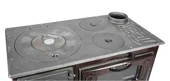 Піч опалювально-варильна 6 кВт з вбудованою духовкою Фантазія сталева буржуйка для дому та дачі верхній димохід Київ