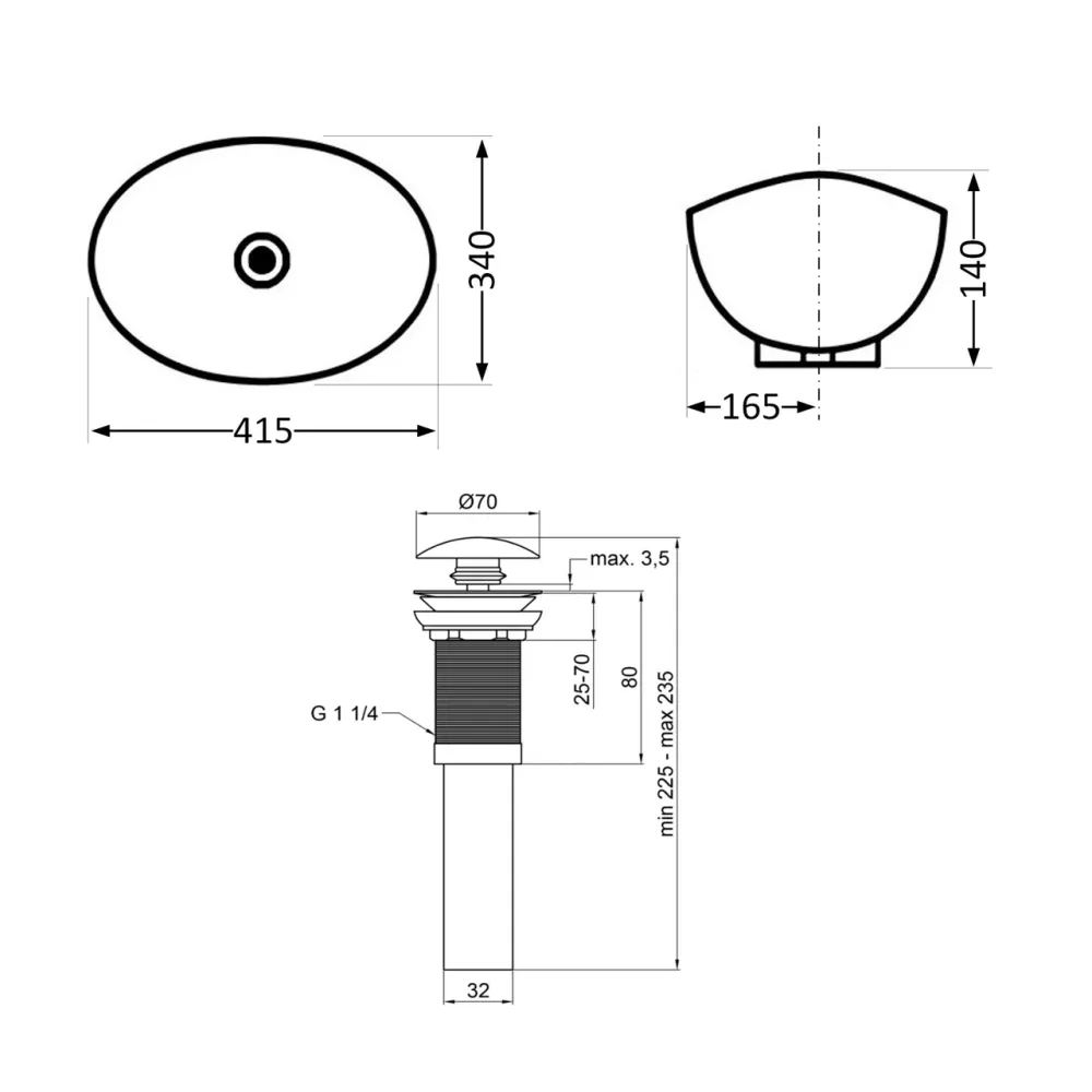 Комплект Qtap Dove: Раковина накладна овальна 415x340x140 мм White + Донний клапан PU02 Київ - фото 2