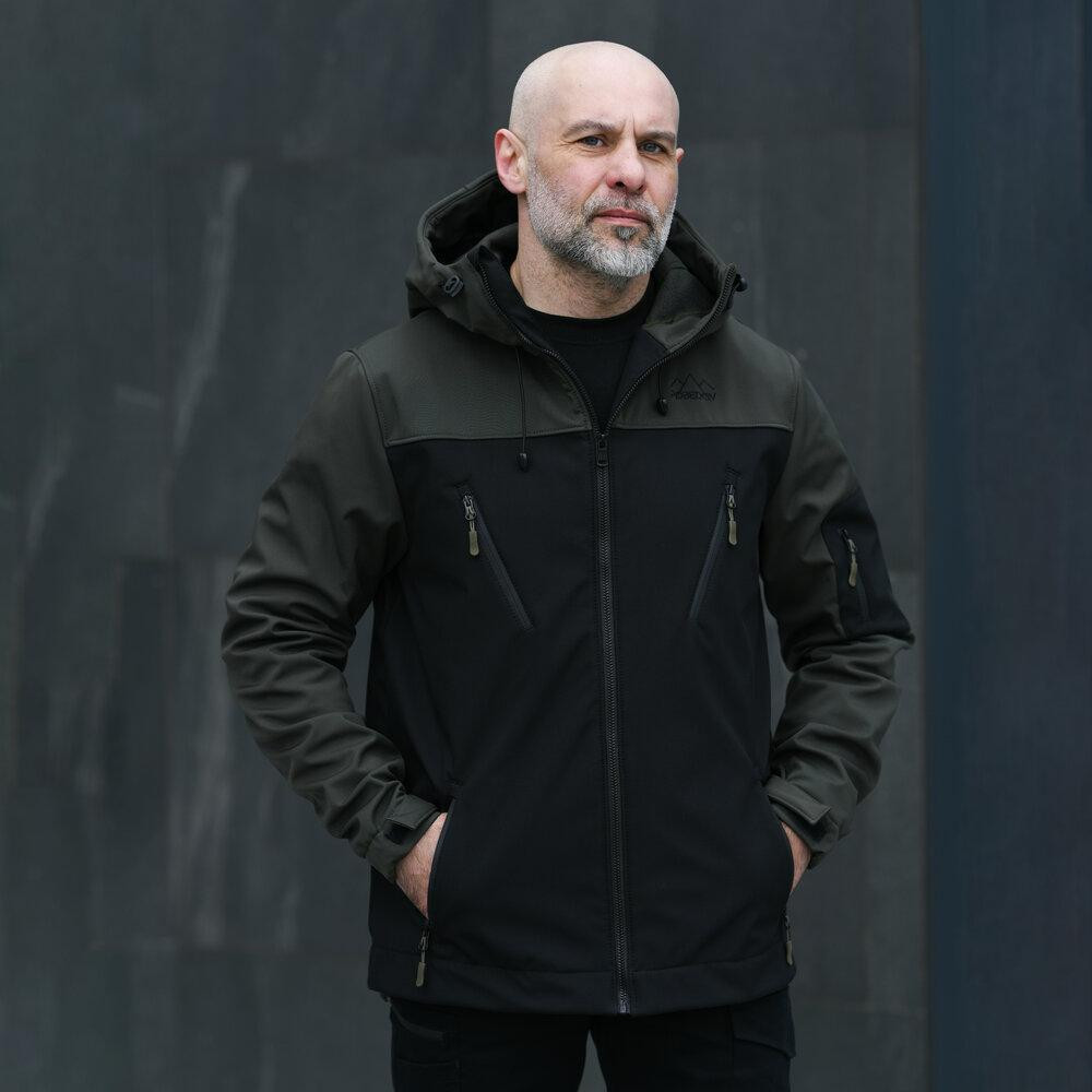Чоловіча куртка soft shell Pobedov софтшелл Куртка демісезонна з капюшоном осінь весна чорна-хакі Одеса - фото 6