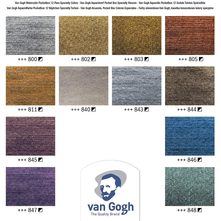 Набір акварельних фарб VAN GOGH Pocket box SPECIALTY 12 кювет+пензлик Royal Talens Київ - фото 6