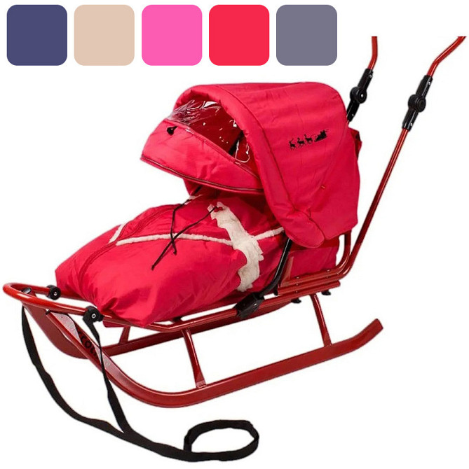 Санки коляска дитячі Adbor Piccolino зі спинкою, ручкою, капюшоном і конвертом для дітей Червоний Київ - фото 1