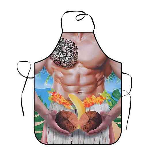 Фартух з приколом чоловічий кухонний з торсом у гавайському стилі для гриля та барбекю Київ