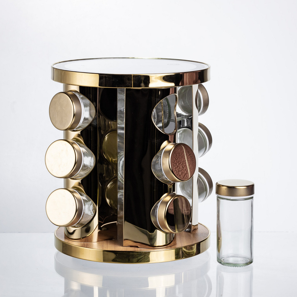 Yiwu Набір баночок для спецій 12 шт. по 100 мл на підставці з дзеркалом та LED-підсвіткою HP-13 Коломия - фото 5