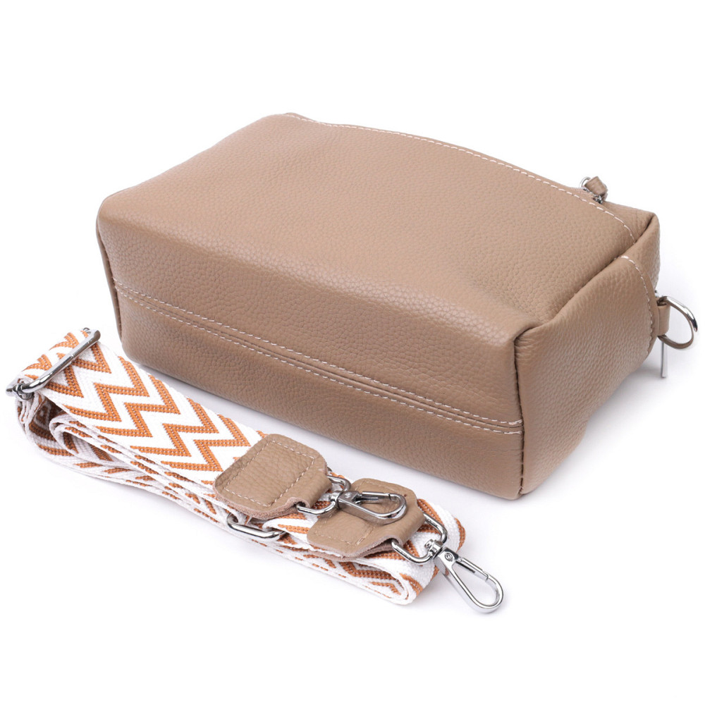 Сумка для женщин с акцентом на стильный бегунок из натуральной кожи Vintage 22650 Бежевая Киев - изображение 7