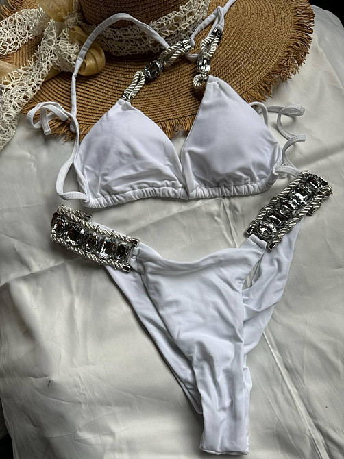 Білий роздільний купальник із камінням Білий M Харків - фото 3