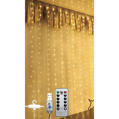 Гирлянда Chomik Штора 3 х 3 м 300 LED Теплый белый USB с пультом (5900779879997) Вінниця - фото 1