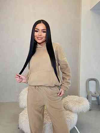 Женский теплый прогулочный костюм двойка: худи и штаны двусторонний флис Беж, 46/48 Одесса