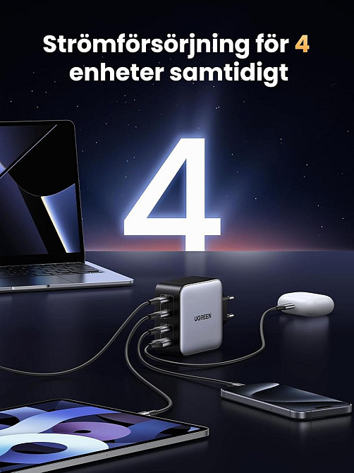 UGREEN Nexode 100W GaN повербанк, 4 порти USB-C та USB-A, швидка зарядка PD, PPS, адаптер для MacBook, iPhone, iPad, Galaxy Київ - фото 3