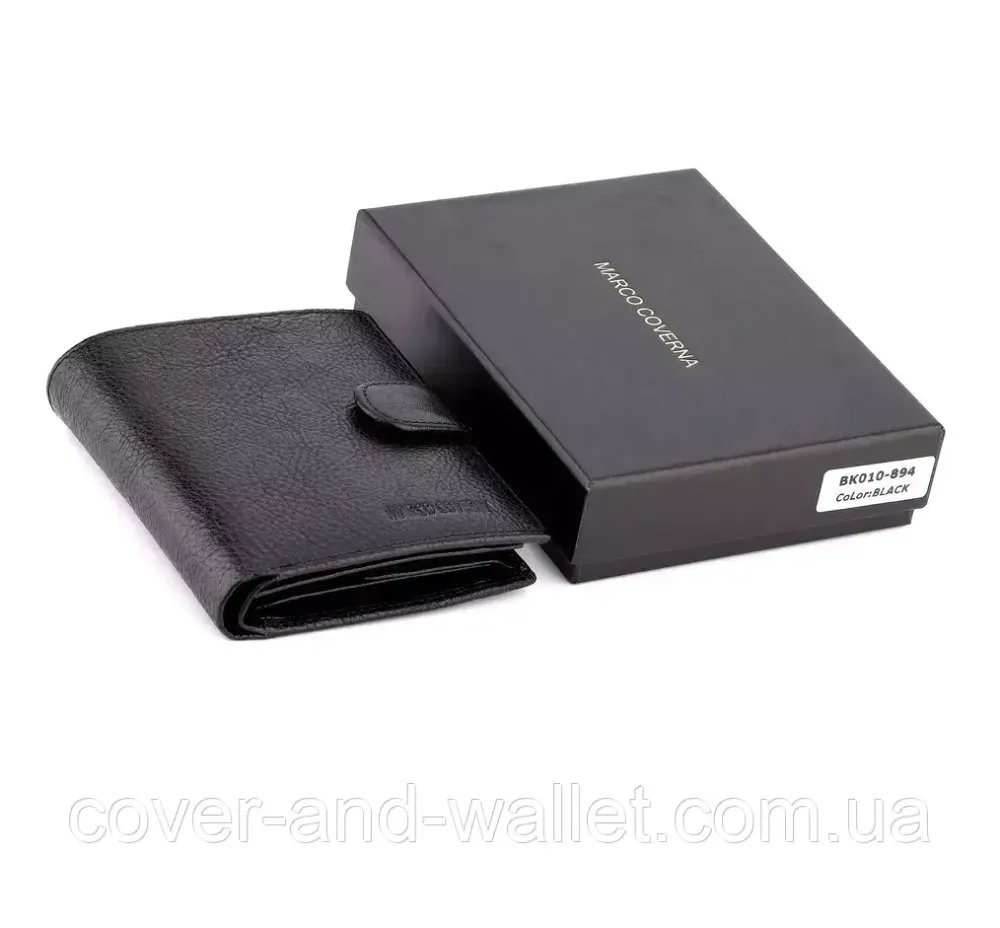 Небольшое мужское портмоне вертикального типа из натуральной черной кожи Marco Coverna MC 010-894 Киев - изображение 9
