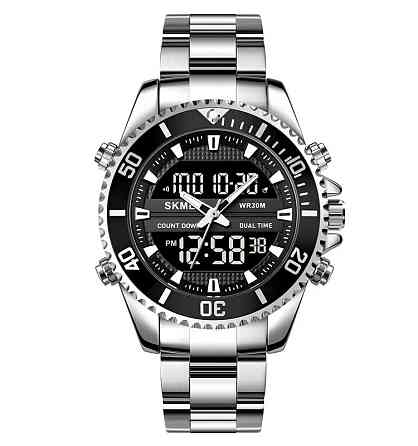 Чоловічий наручний годинник Skmei 1850 (Сріблясті з чорним циферблатом) Вінниця